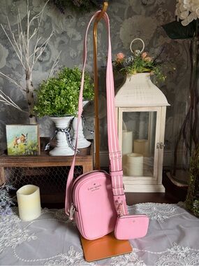 kate spade New York pink pebble leather crossbody with detachable coin pouch